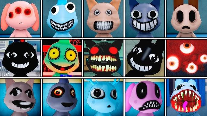 A grid of creepy animal mascots from Roblox Animal Hospital